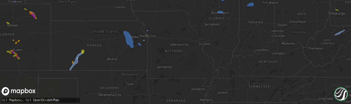 Hail map in Missouri on July 16, 2025