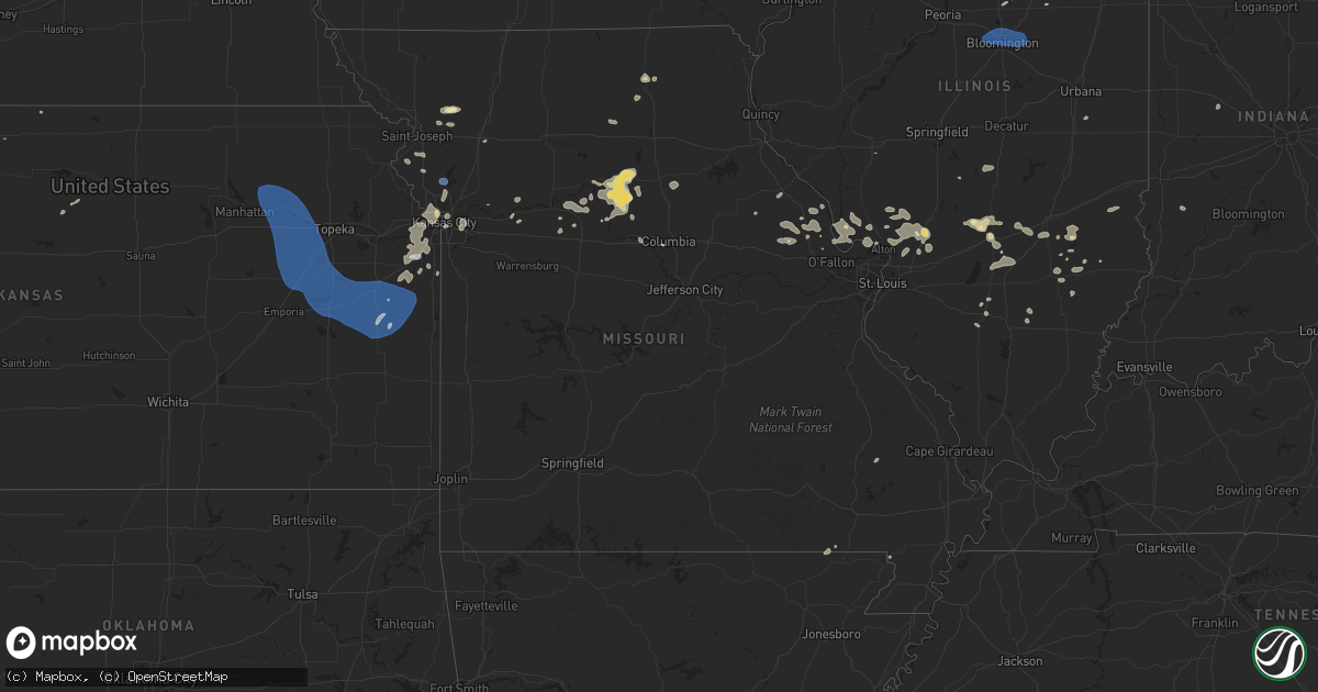 Hail map in Missouri on July 16, 2025