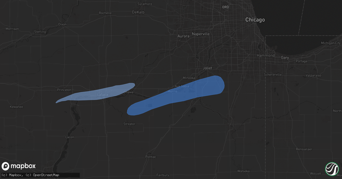 Hail map in Morris, IL on July 16, 2025