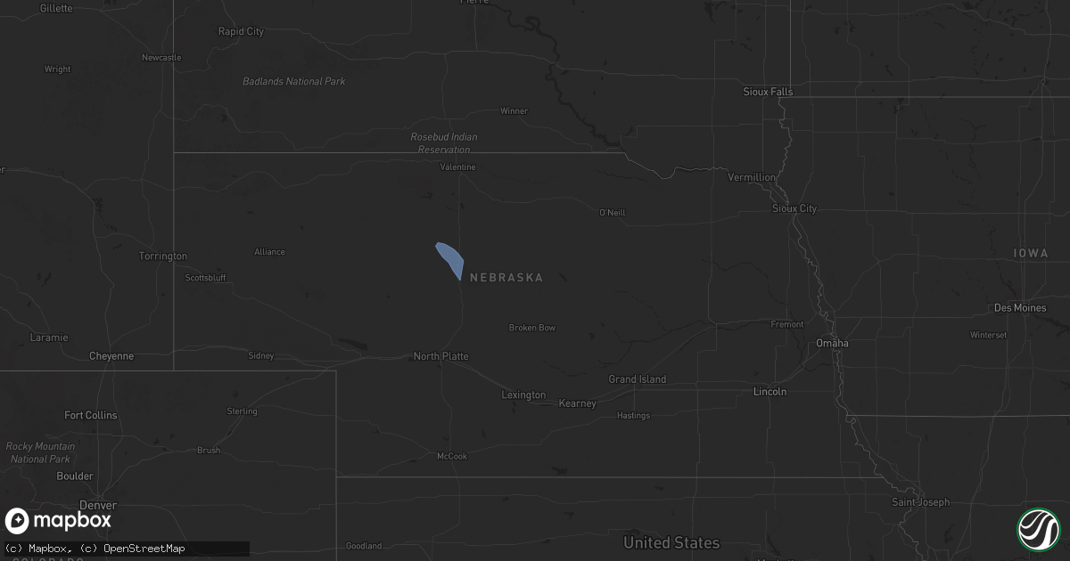 Hail map in Nebraska on July 16, 2025