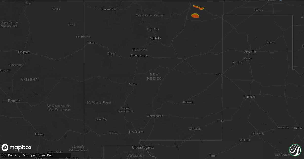 Hail map in New Mexico on July 16, 2025