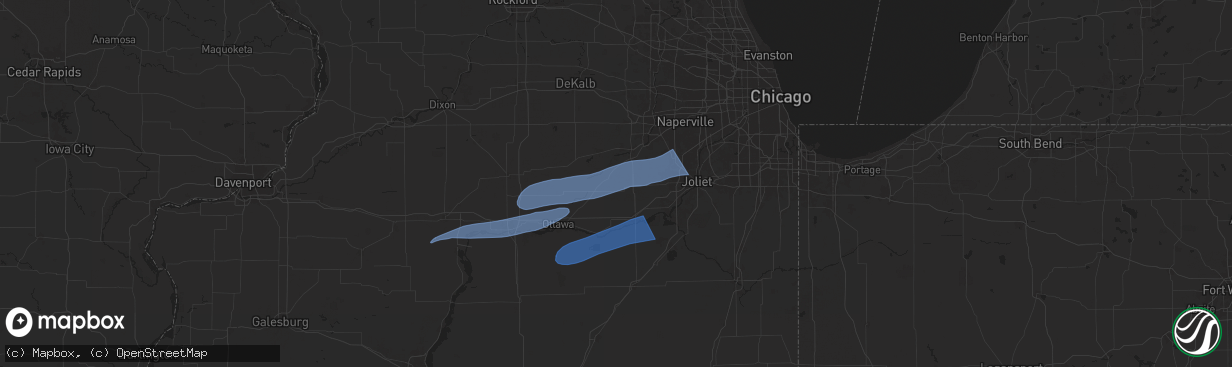 Hail map in Newark, IL on July 16, 2025
