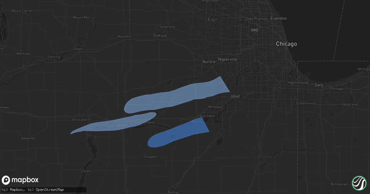 Hail map in Newark, IL on July 16, 2025