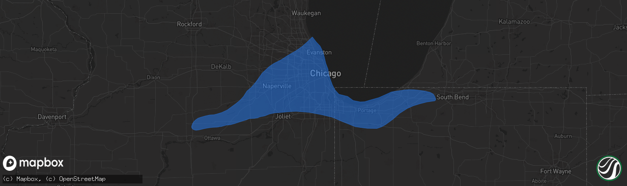 Hail map in Oak Lawn, IL on July 16, 2025