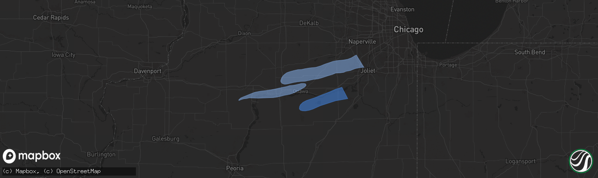 Hail map in Ottawa, IL on July 16, 2025