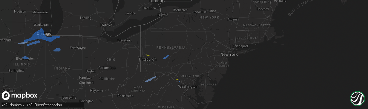 Hail map in Pennsylvania on July 16, 2025