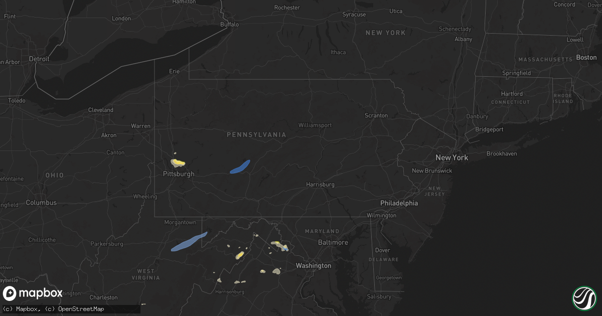 Hail map in Pennsylvania on July 16, 2025