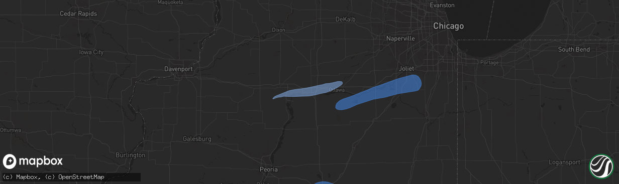 Hail map in Peru, IL on July 16, 2025