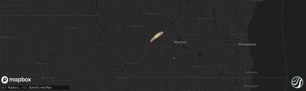 Hail map in Ridgeway, WI on July 16, 2025
