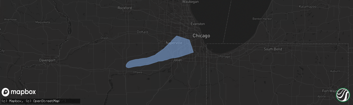 Hail map in Romeoville, IL on July 16, 2025
