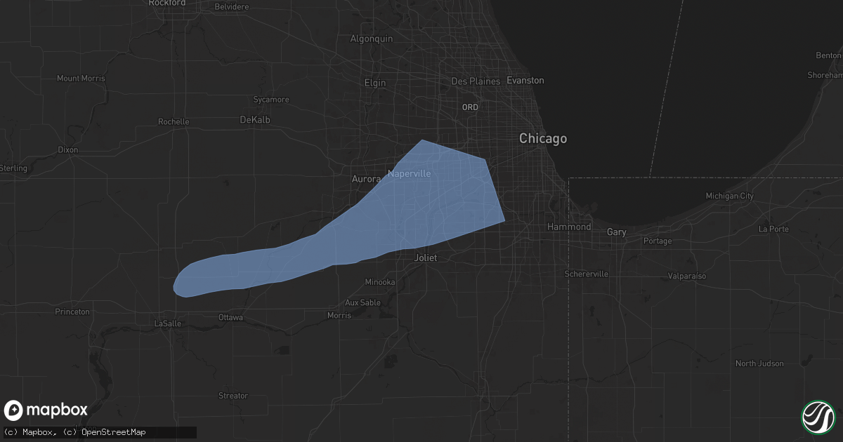 Hail map in Romeoville, IL on July 16, 2025
