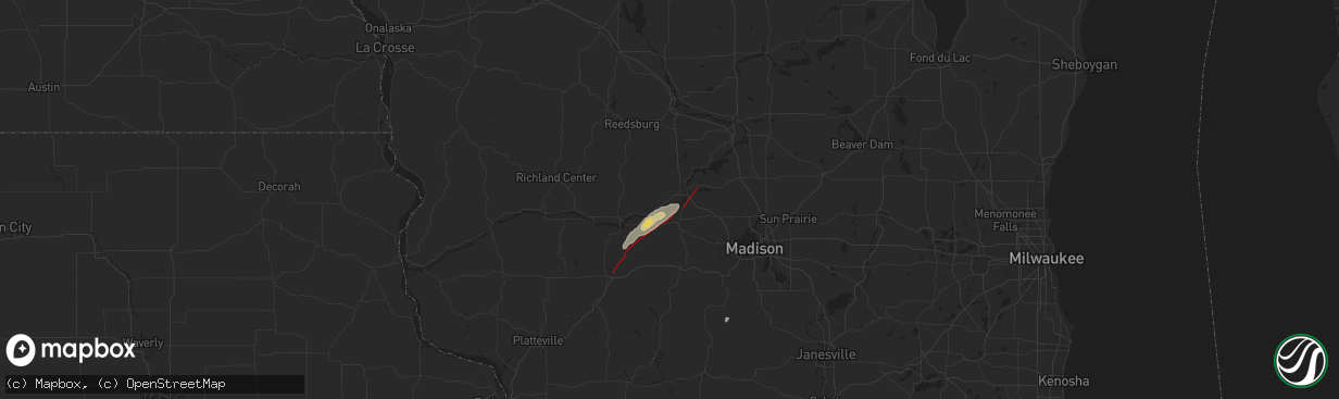 Hail map in Sauk City, WI on July 16, 2025