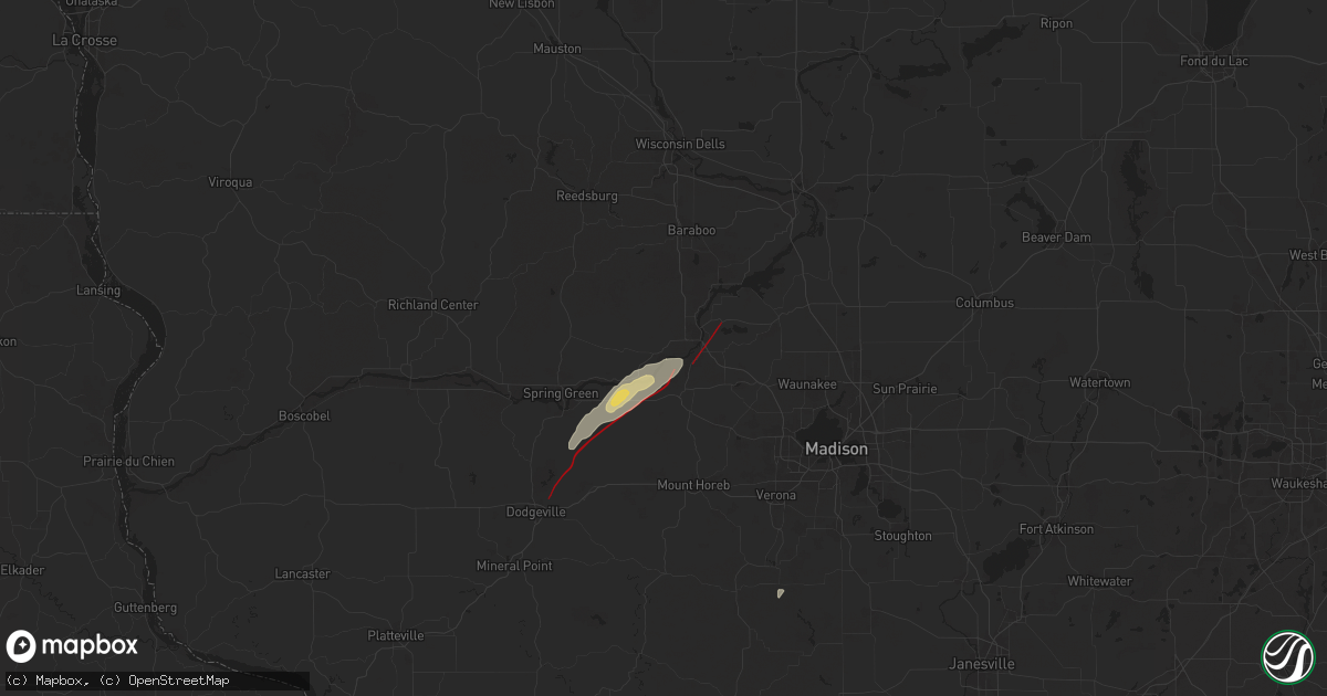 Hail map in Sauk City, WI on July 16, 2025