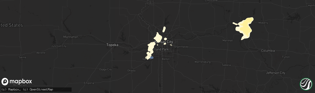 Hail map in Shawnee, KS on July 16, 2025