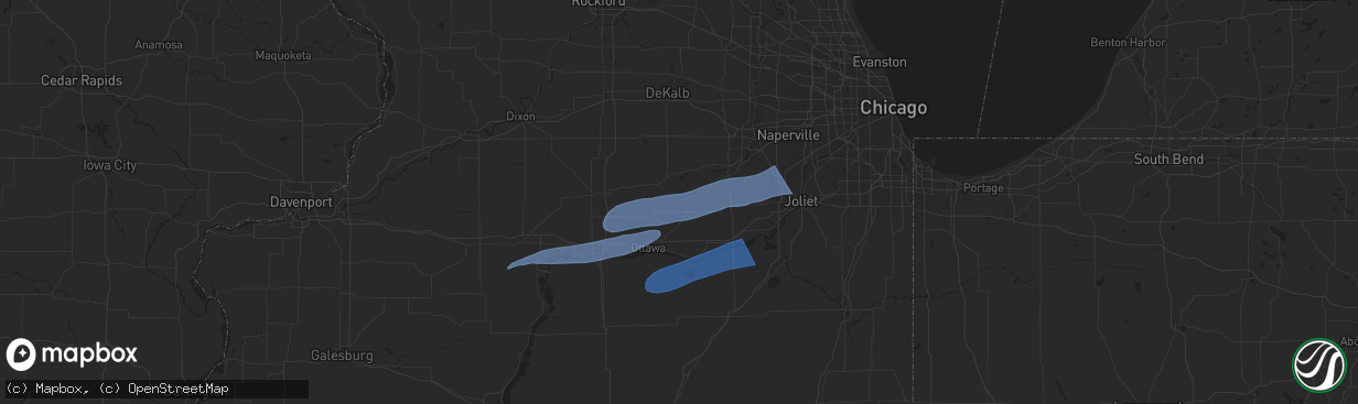 Hail map in Sheridan, IL on July 16, 2025