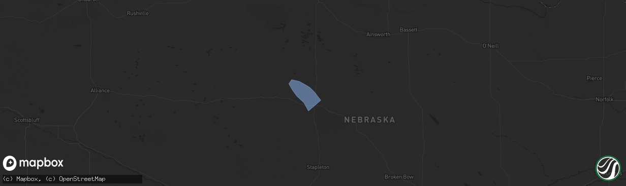 Hail map in Thedford, NE on July 16, 2025