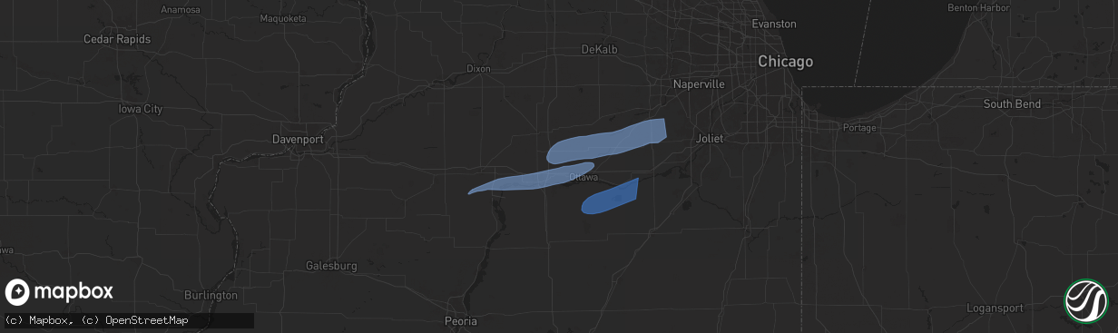 Hail map in Utica, IL on July 16, 2025