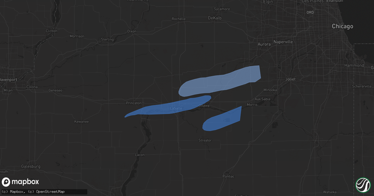 Hail map in Utica, IL on July 16, 2025