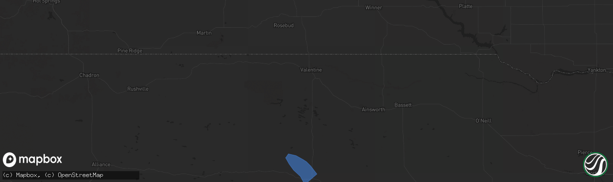 Hail map in Valentine, NE on July 16, 2025