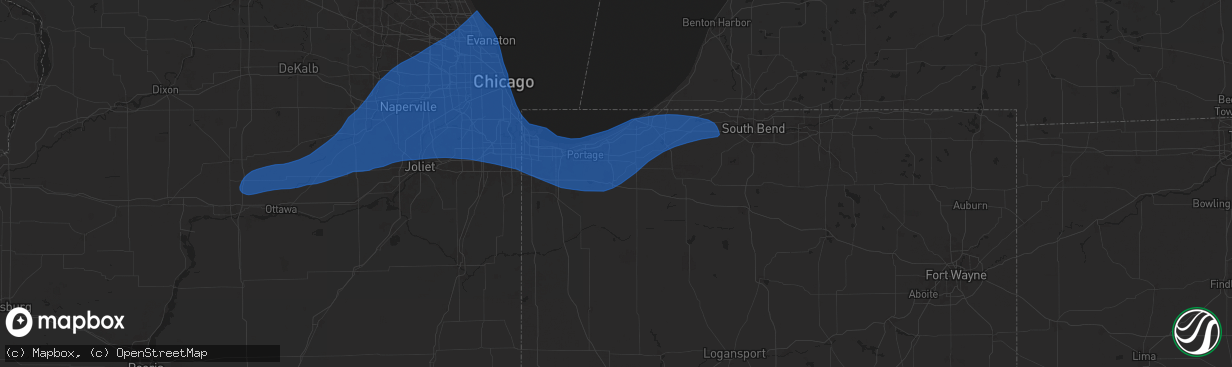 Hail map in Valparaiso, IN on July 16, 2025