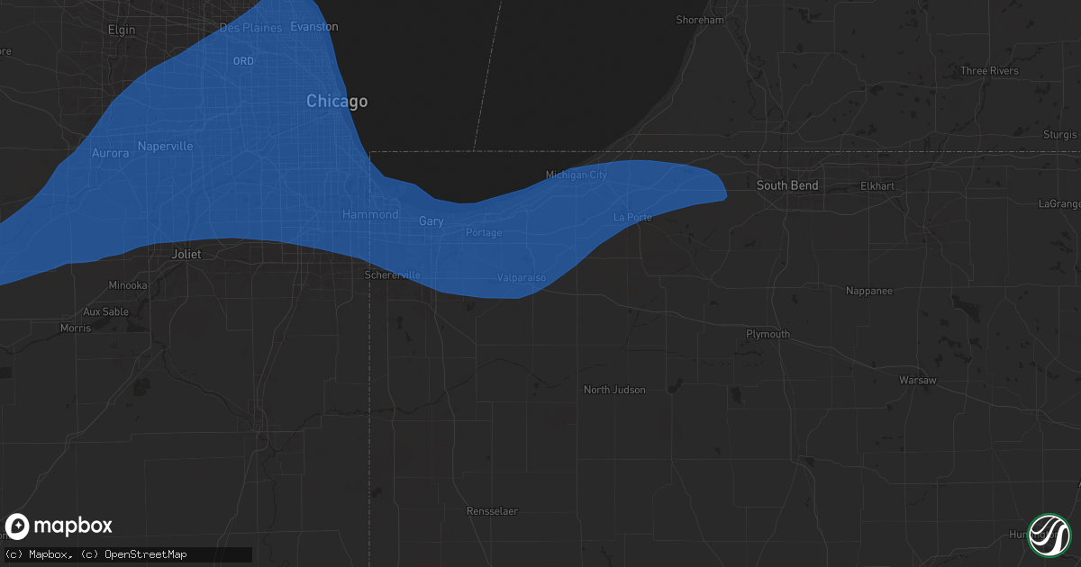 Hail map in Valparaiso, IN on July 16, 2025