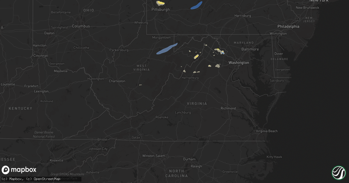 Hail map in Virginia on July 16, 2025
