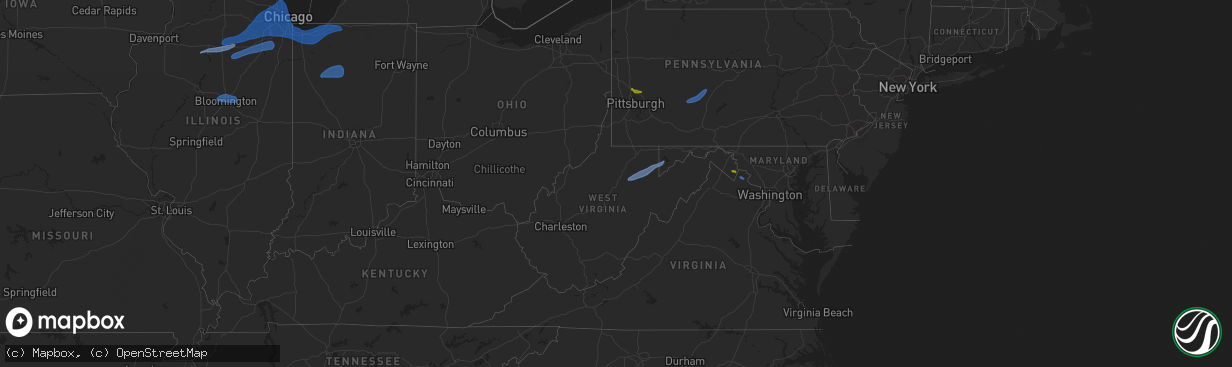 Hail map in West Virginia on July 16, 2025