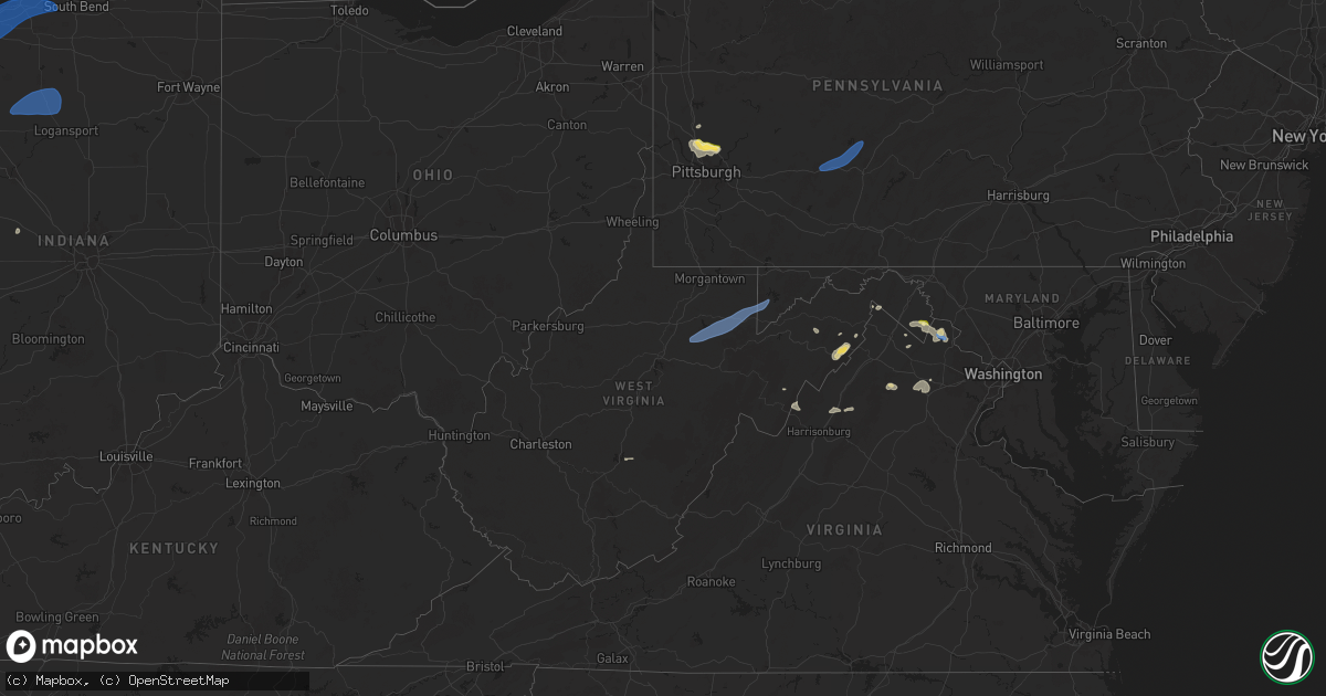Hail map in West Virginia on July 16, 2025