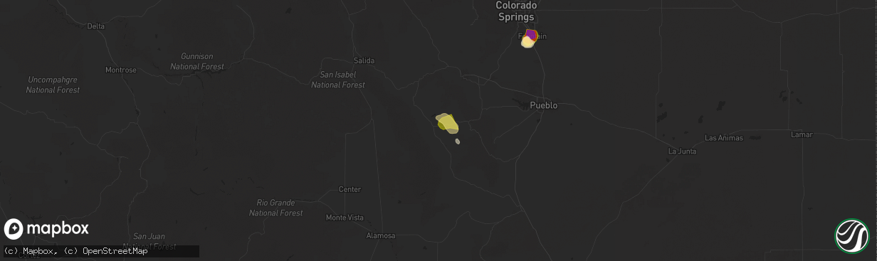 Hail map in Westcliffe, CO on July 16, 2025