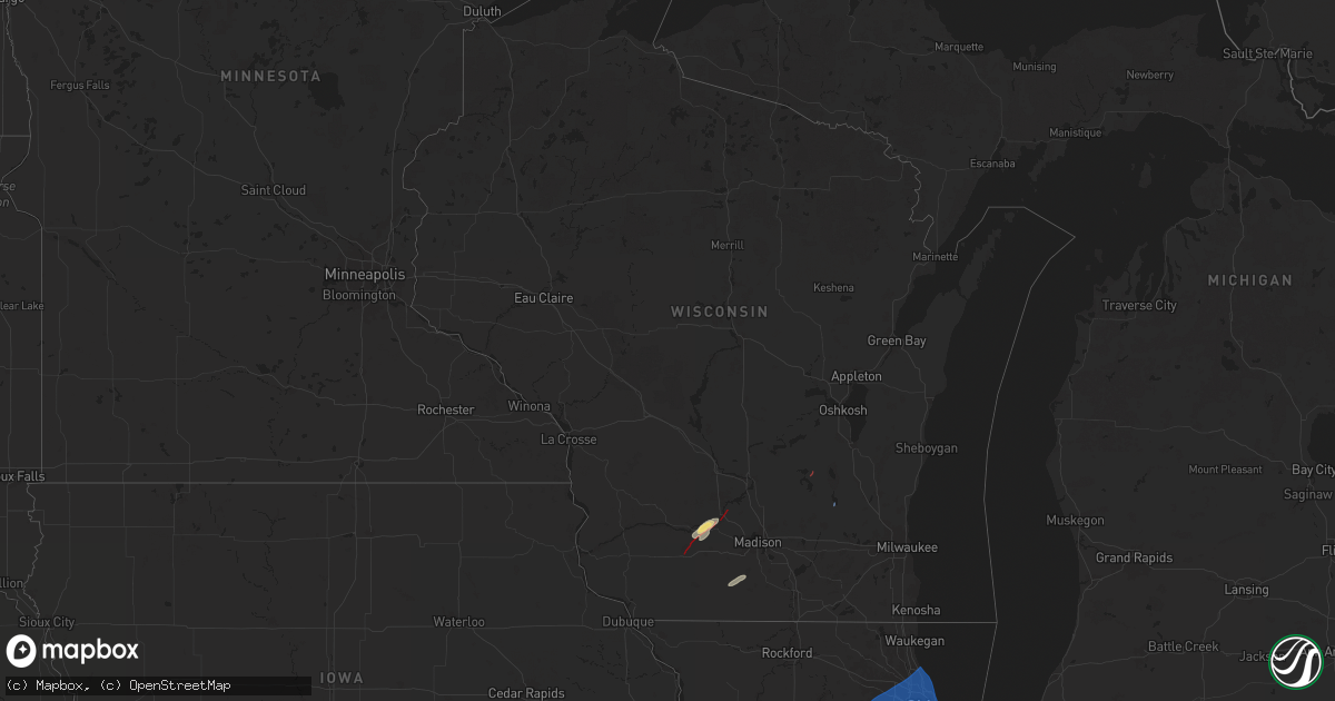 Hail map in Wisconsin on July 16, 2025