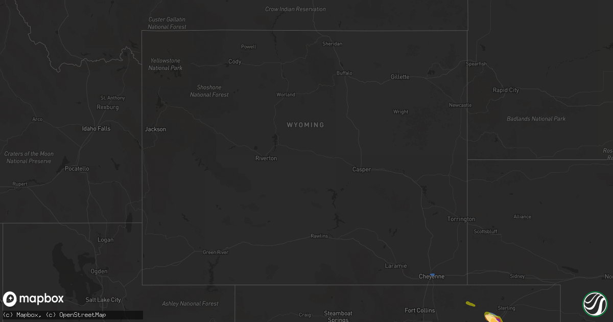 Hail map in Wyoming on July 16, 2025