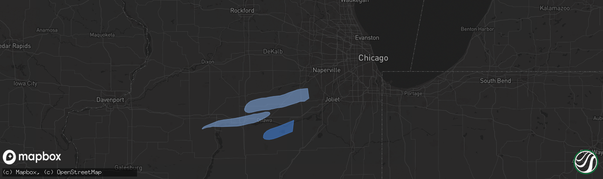 Hail map in Yorkville, IL on July 16, 2025