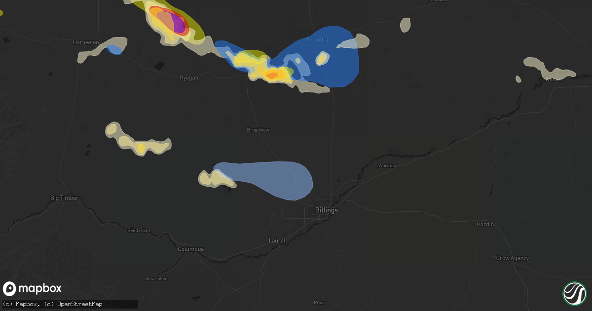 Hail map in Acton, MT on July 16, 2026