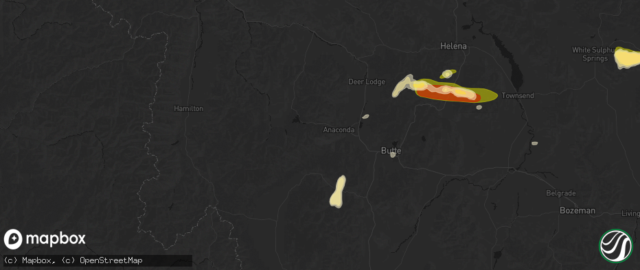 Hail map in Anaconda, MT on July 16, 2026