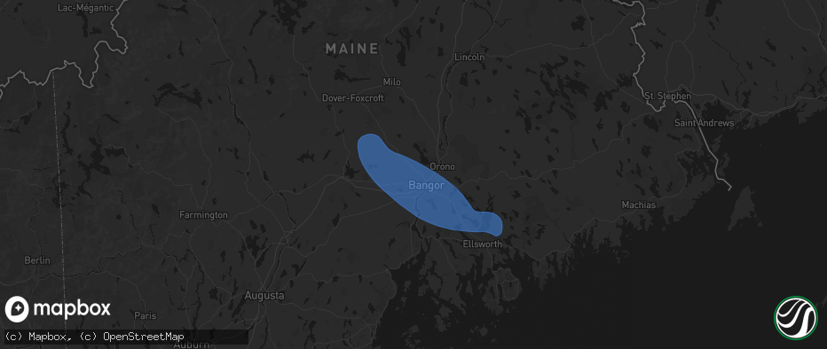 Hail map in Bangor, ME on July 16, 2026
