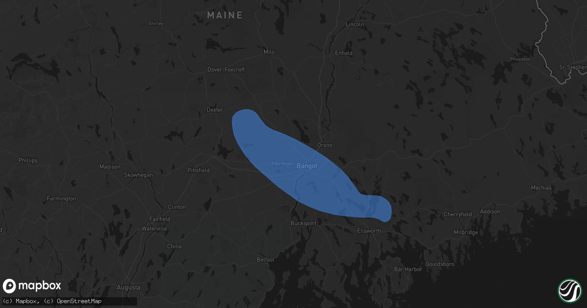 Hail map in Bangor, ME on July 16, 2026