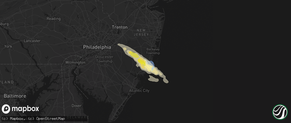Hail map in Barnegat, NJ on July 16, 2026