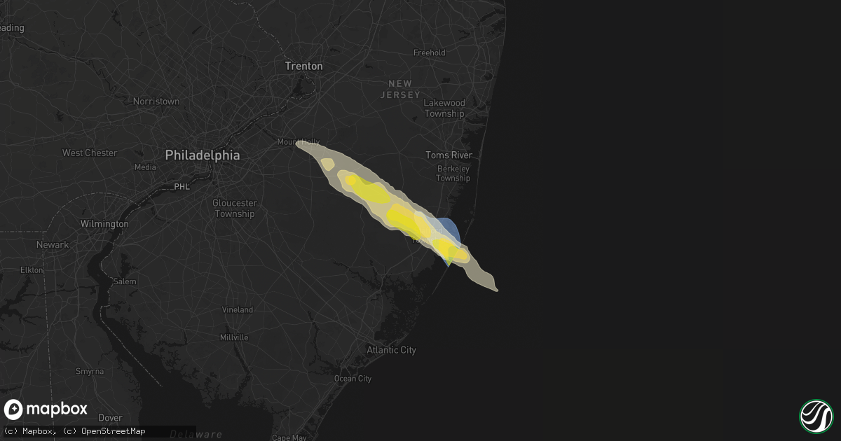 Hail map in Barnegat, NJ on July 16, 2026