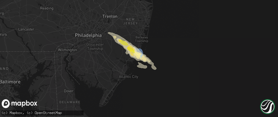 Hail map in Beach Haven, NJ on July 16, 2026