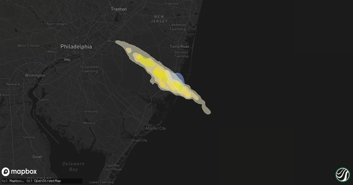 Hail map in Beach Haven, NJ on July 16, 2026