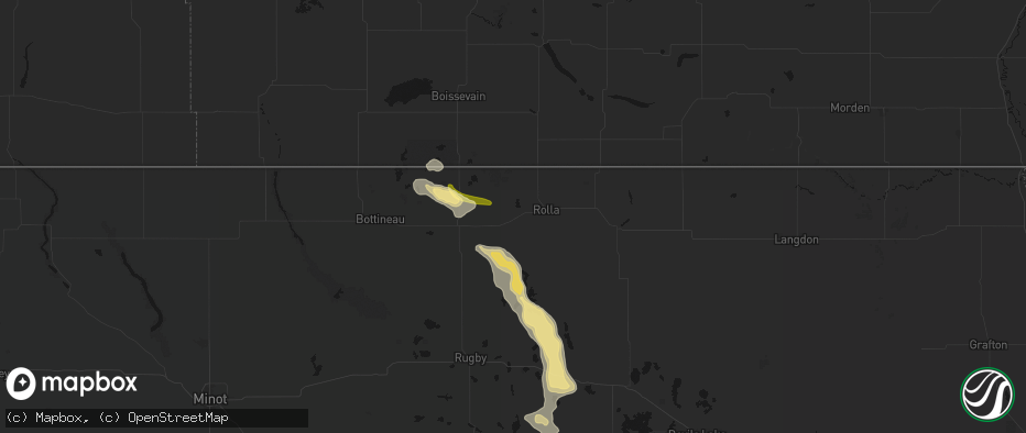 Hail map in Belcourt, ND on July 16, 2026