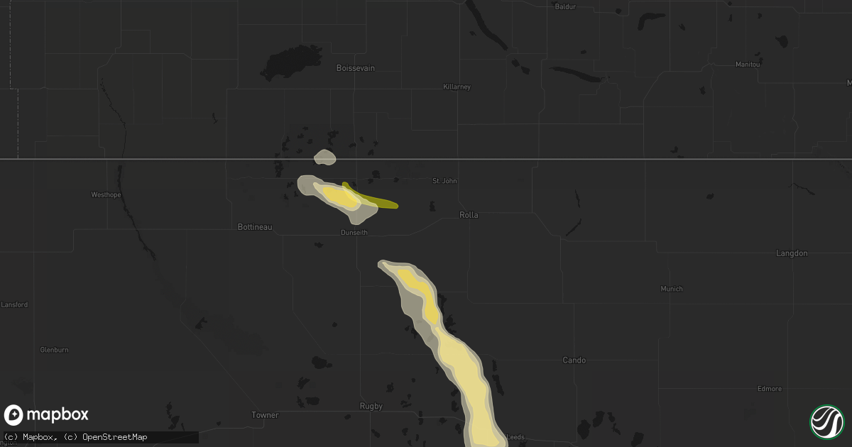 Hail map in Belcourt, ND on July 16, 2026