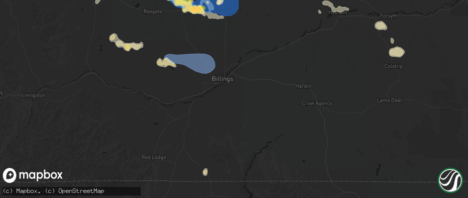 Hail map in Billings, MT on July 16, 2026