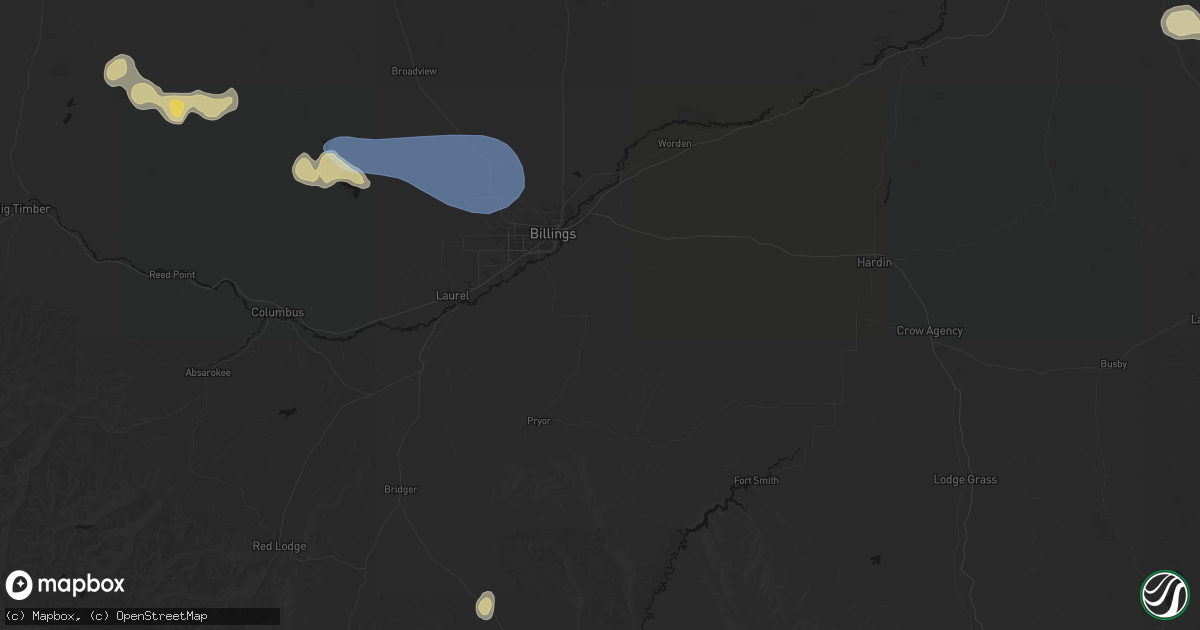 Hail map in Billings, MT on July 16, 2026