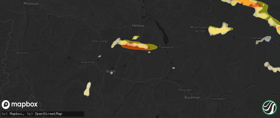 Hail map in Boulder, MT on July 16, 2026