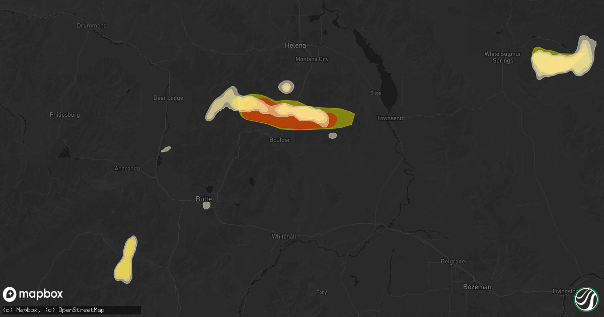 Hail map in Boulder, MT on July 16, 2026