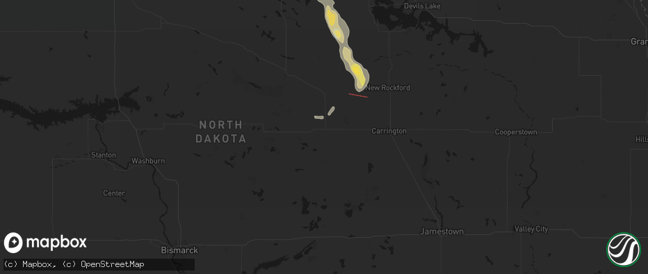 Hail map in Bowdon, ND on July 16, 2026