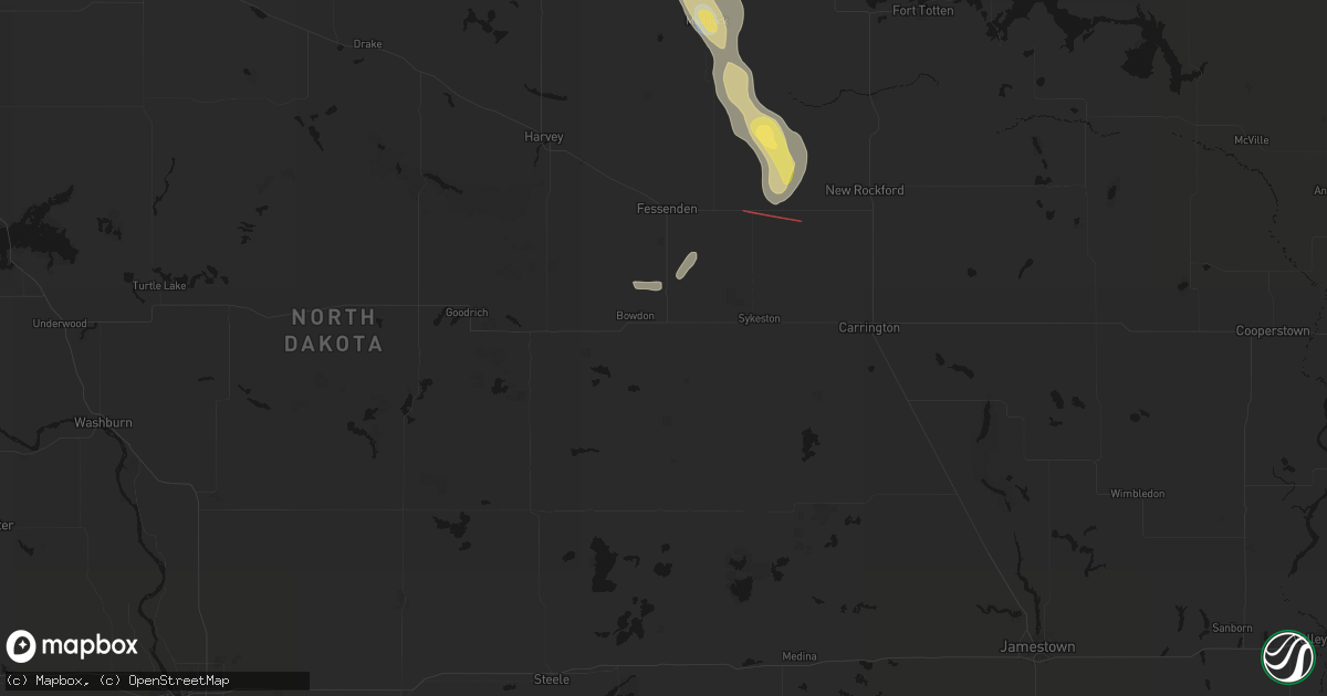 Hail map in Bowdon, ND on July 16, 2026
