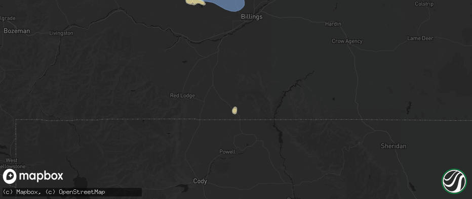 Hail map in Bridger, MT on July 16, 2026