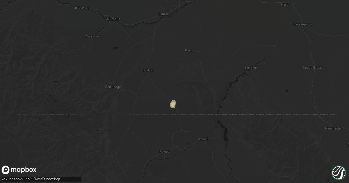 Hail map in Bridger, MT on July 16, 2026